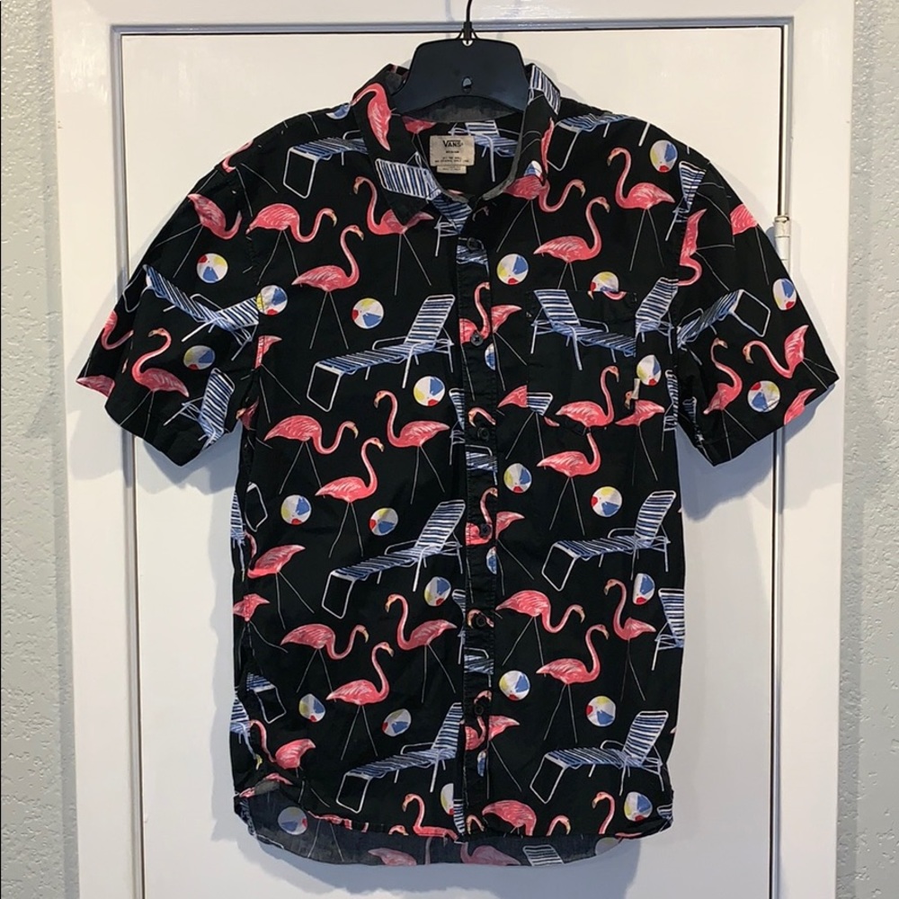 Men’s Vans Hawaiian Shirt with Flamingos